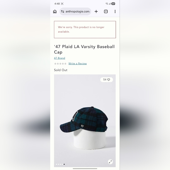 '47 Plaid LA Varsity Baseball Cap - Picture 5 of 5